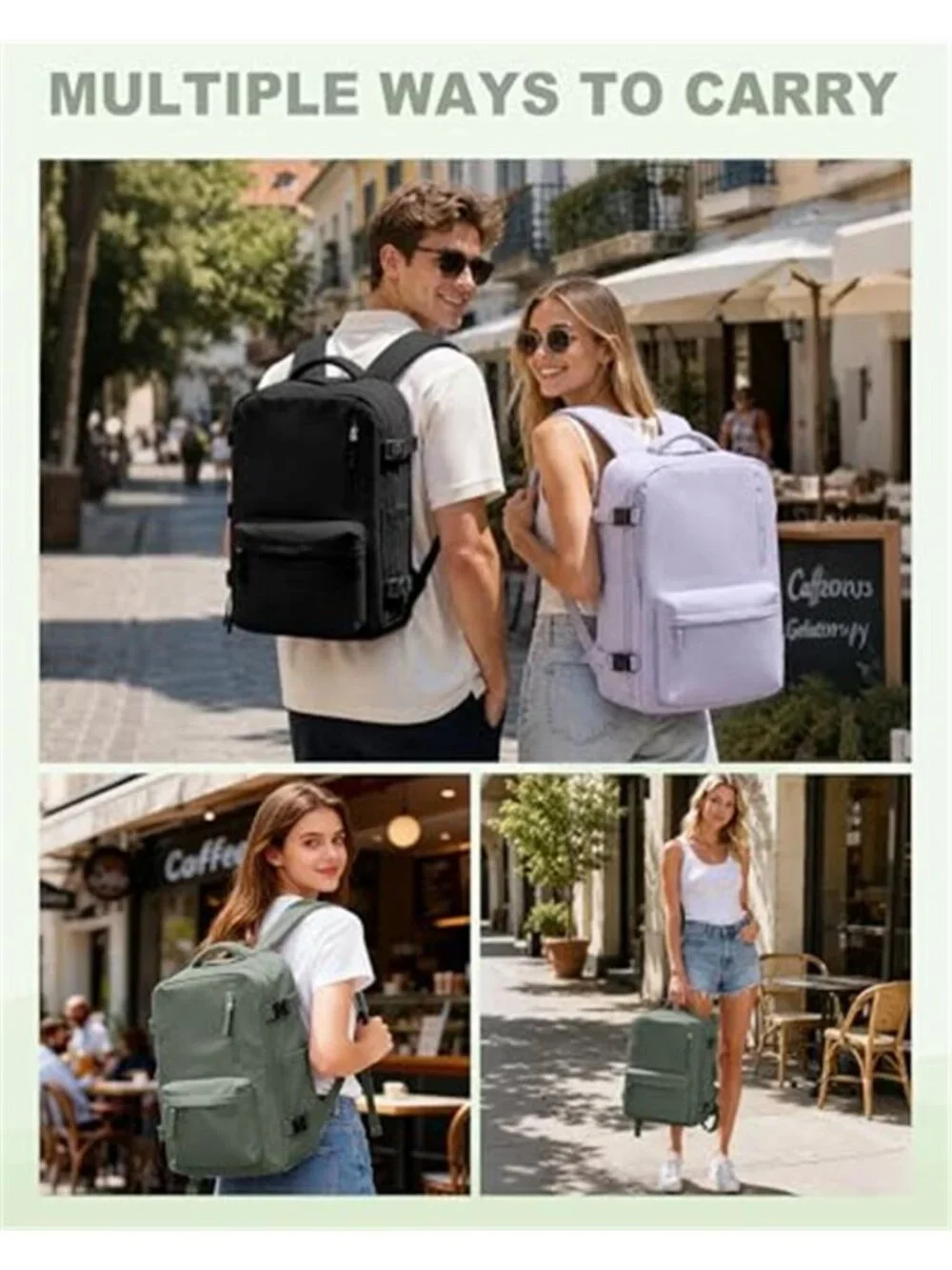 Green Travel Backpack Personal Item Under Seat Carry On Bag for Women Laptop TSA